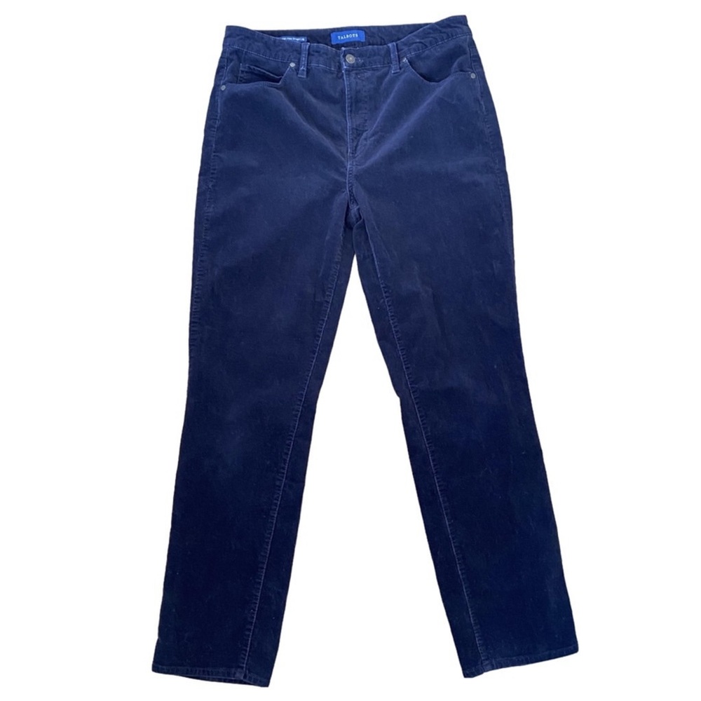 Talbots Micro Corduroy Pants Size 12  Straight Leg High Waist Women’s Navy Blue